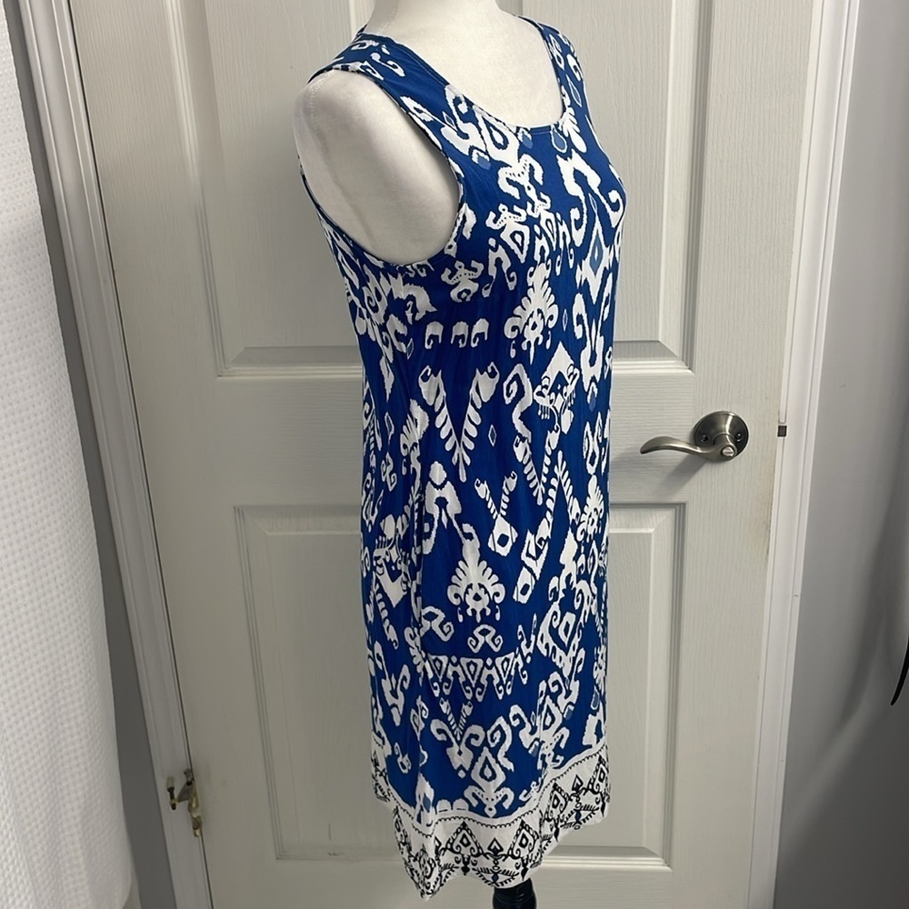 Papillon Blue and White Sleeveless Shift Dress Size S - Picture 12 of 13